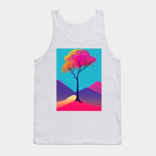 Lonely Tree Under A Blue Night Sky Vibrant Colored Whimsical Minimalist - Abstract Bright Colorful Nature Poster Art of a Leafless Tree Tank Top